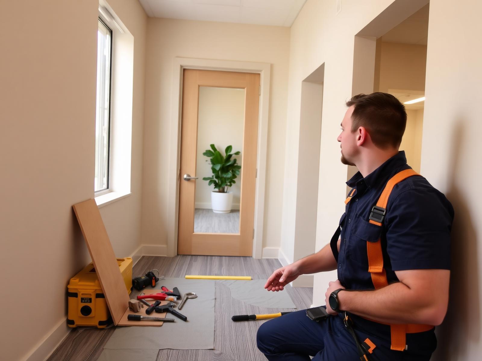 Interior of a commercial building space during finish work